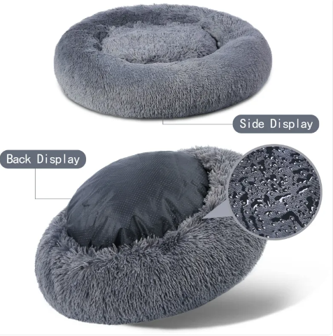 Pawslora Fluffy Donut Dog Bed — Calming Anti-Anxiety  Bed for Dogs & Cats, Machine Washable
