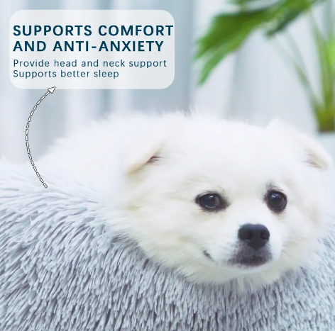 Pawslora Fluffy Donut Dog Bed — Calming Anti-Anxiety  Bed for Dogs & Cats, Machine Washable