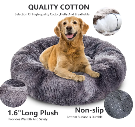 Pawslora Fluffy Donut Dog Bed — Calming Anti-Anxiety  Bed for Dogs & Cats, Machine Washable