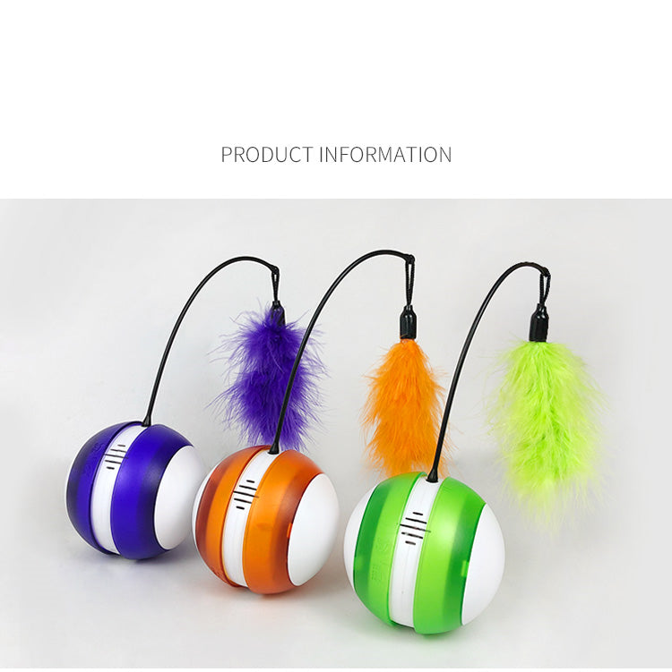 Pawslora Smart Interactive Cat Toy — Auto-Rolling Ball  with Feather, Sound & LED Light