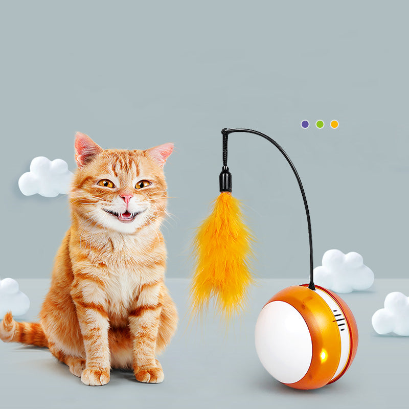 Pawslora Smart Interactive Cat Toy — Auto-Rolling Ball  with Feather, Sound & LED Light