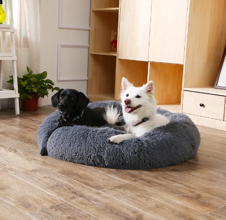 Pawslora Fluffy Donut Dog Bed — Calming Anti-Anxiety  Bed for Dogs & Cats, Machine Washable